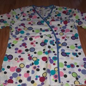 Button detail polka dot scrub top
